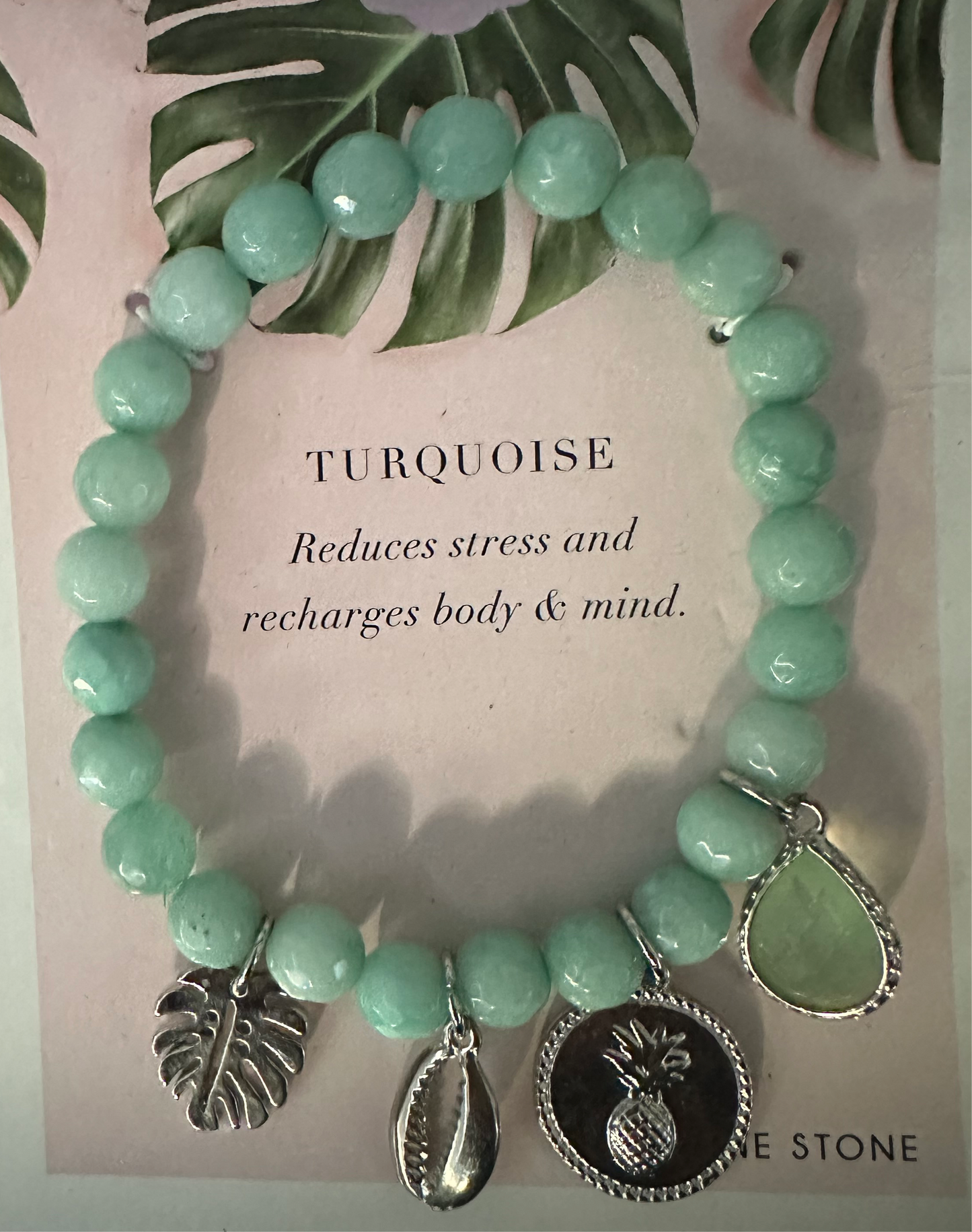 Turquoise Stone Bracelet with 4 Charms: December Birthstone