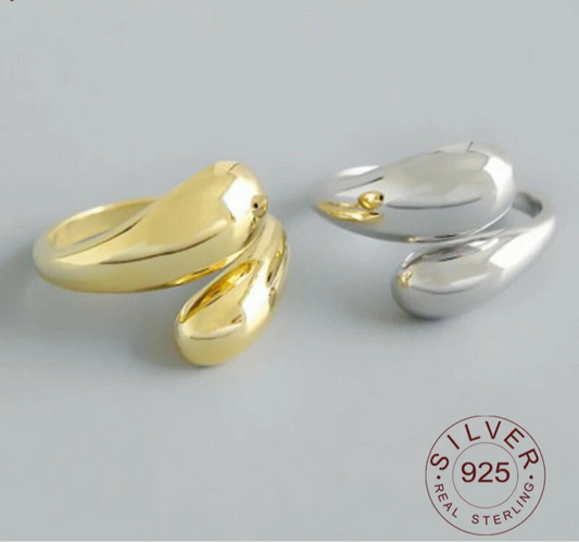 Gold Plated Water Drop Rings in Sterling Silver 