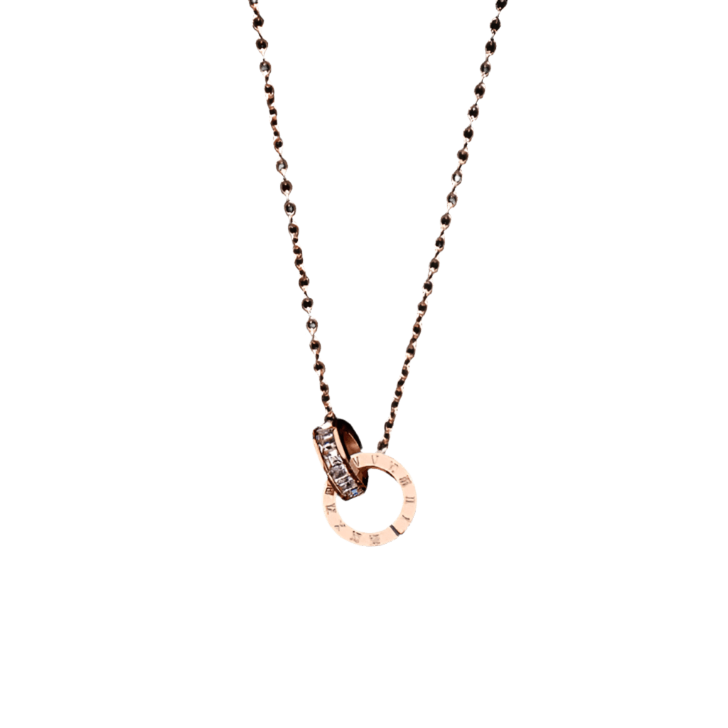 Rose Gold Roman Numeral Intertwined Circles Necklace - Luxury Titanium