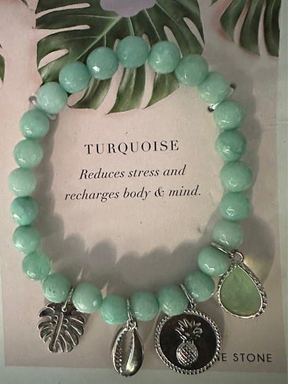 Turquoise Stone Bracelet with 4 Charms: December Birthstone