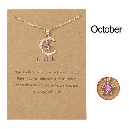 October Moon & Star Birthstone Pendant Necklace