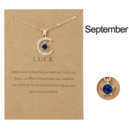 September Moon & Star Birthstone Pendant Necklace