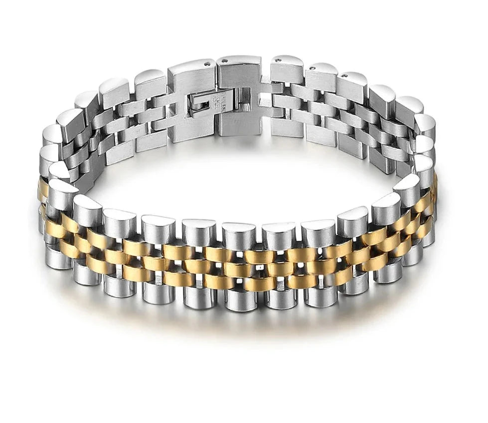 Luxury Gold & Steel Chain Link Men's Bracelet: Jewelry Gift for Him