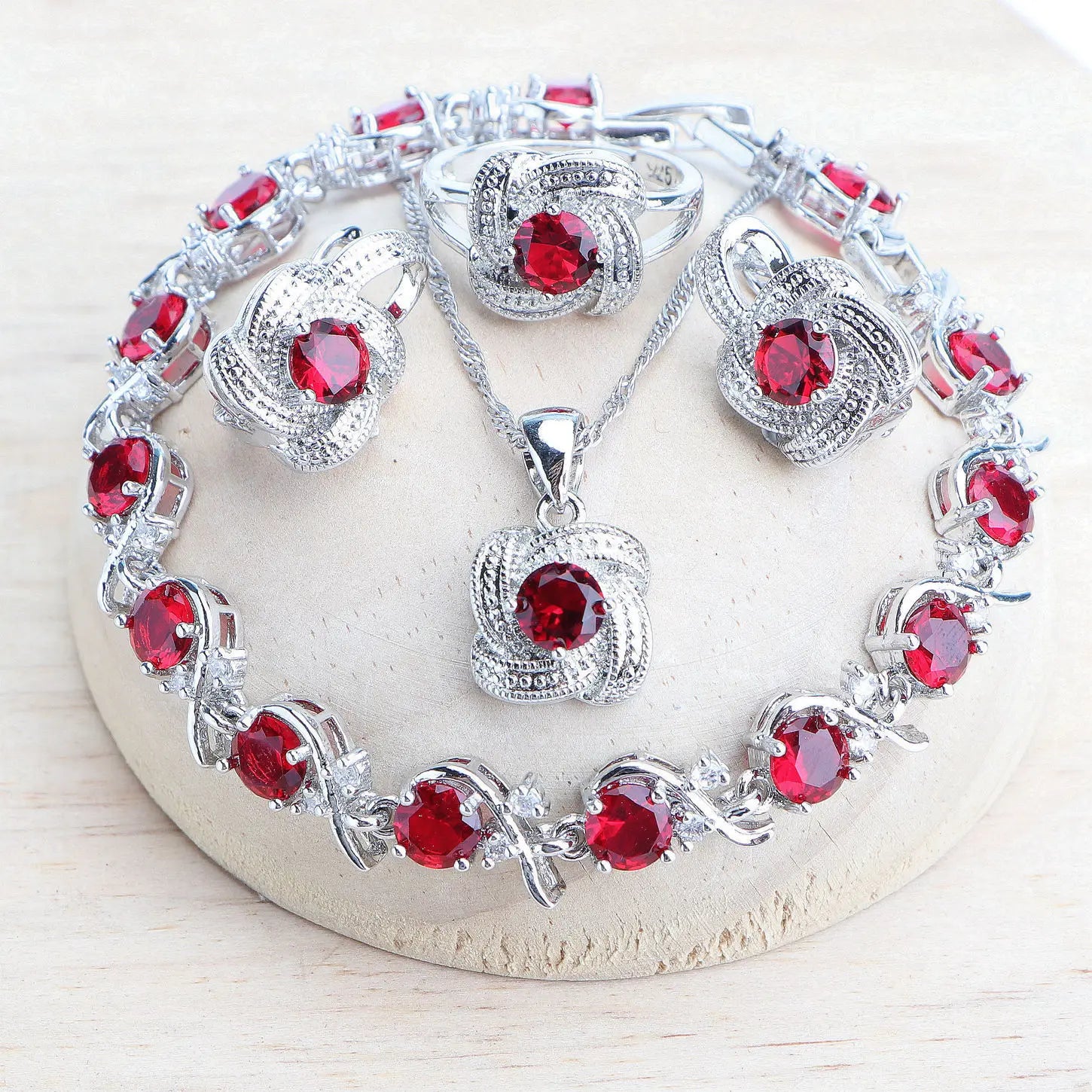 Red Stone Bridal Jewelry set in 925 Sterling Silver | Heart Crafted Gifts