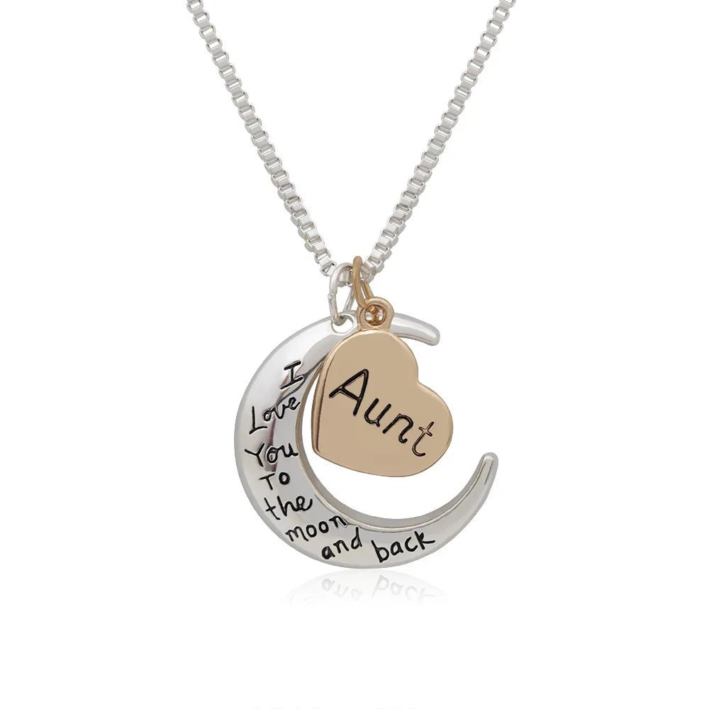 Aunt - "I Love You to the Moon & Back" Heart Pendant Necklace