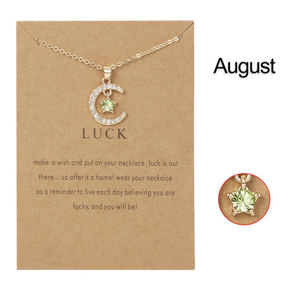 August Moon & Star Birthstone Pendant Necklace