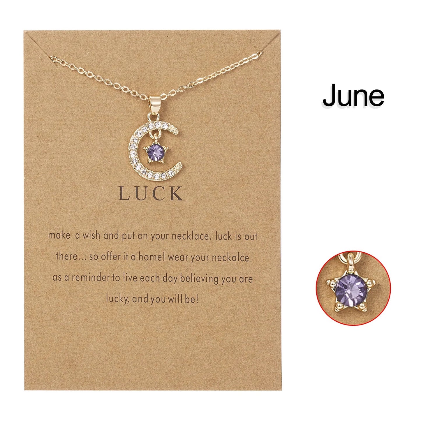 June Moon & Star Birthstone Pendant Necklace