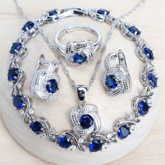 Blue Stone Bridal Jewelry set in 925 Sterling Silver | Heart Crafted Gifts