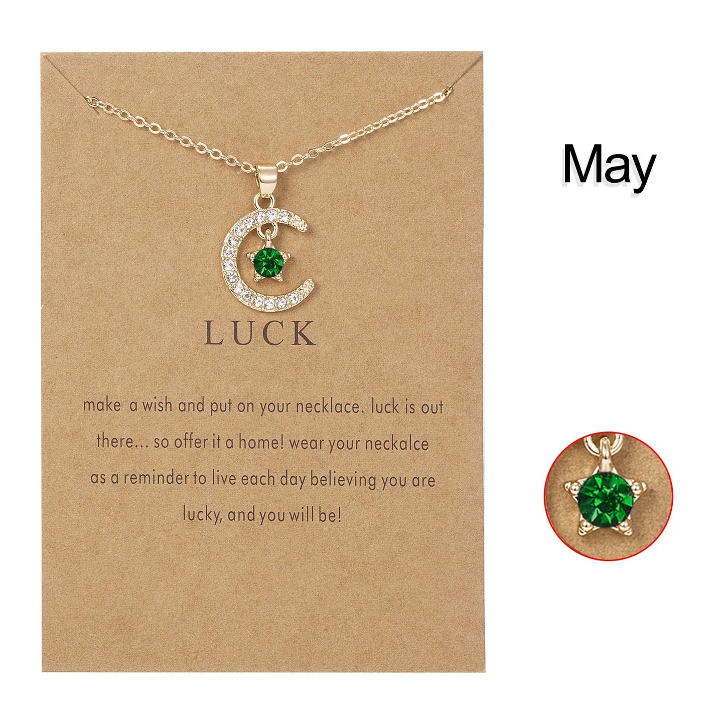 May Moon & Star Birthstone Pendant Necklace