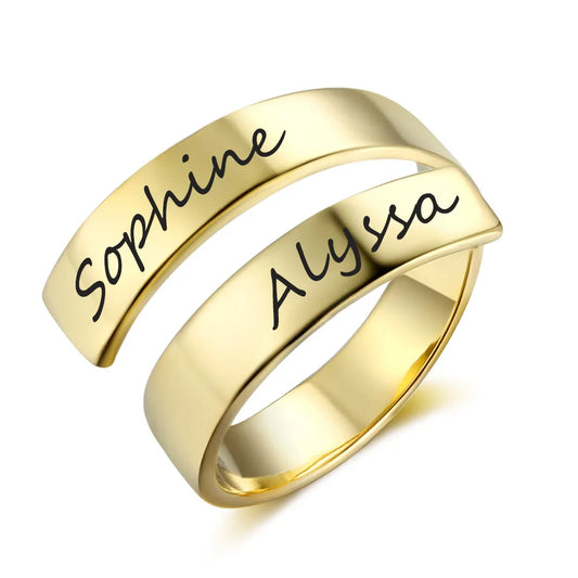 Custom Two Name Ring: Adjustable Band & Unisex