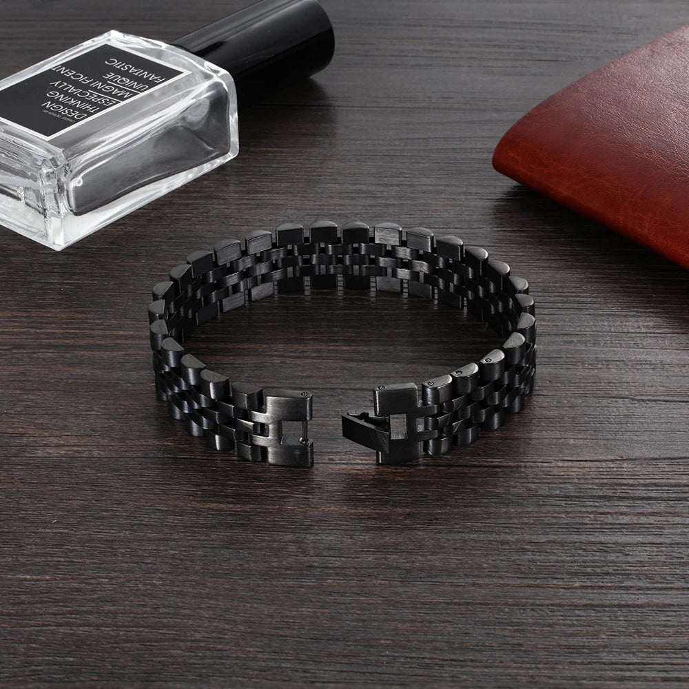 Luxury Black Chain Link Men's Bracelet: Jewelry Gift for Him