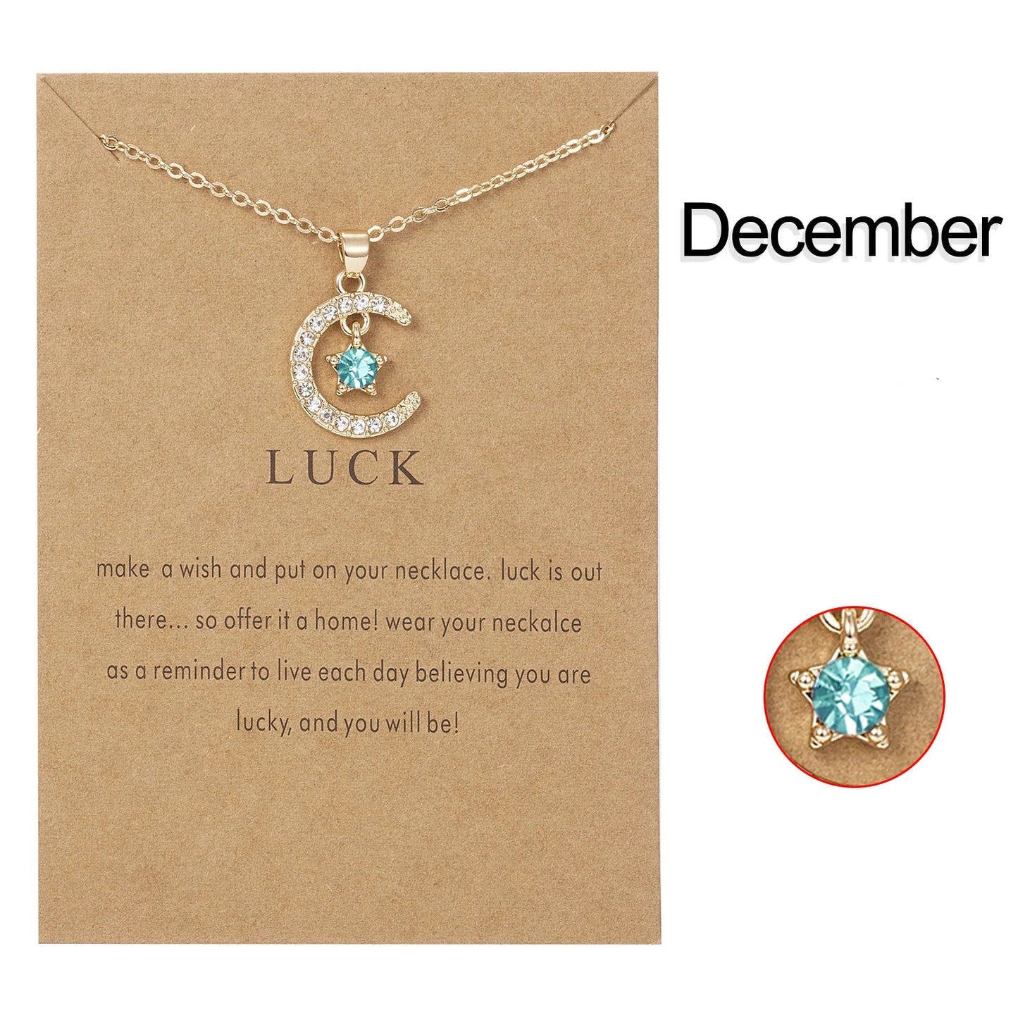 December Moon & Star Birthstone Pendant Necklace