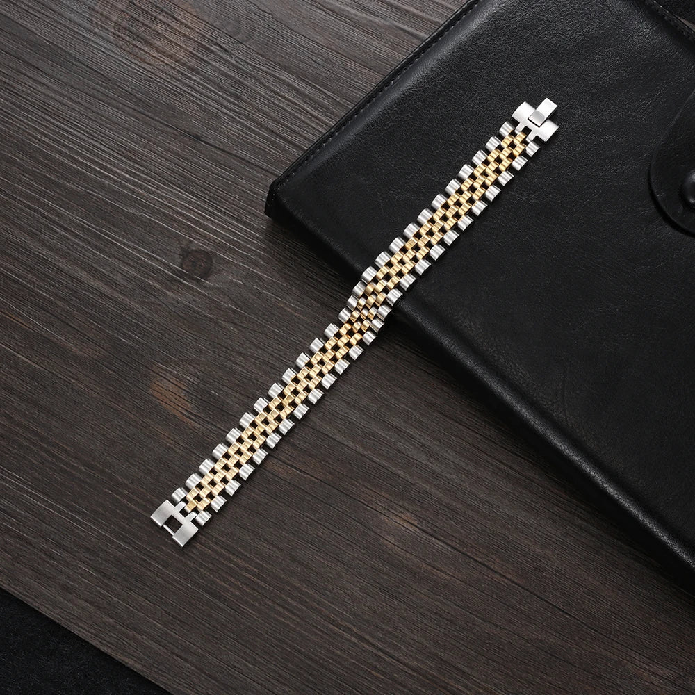 Luxury Chain Link Men's Bracelet in 2 tone: Jewelry Gift for Him