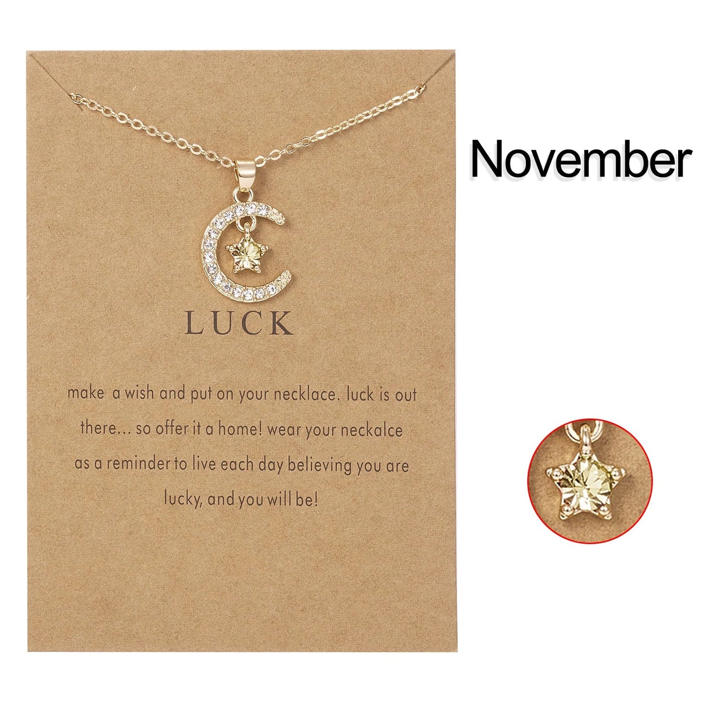 November Moon & Star Birthstone Pendant Necklace