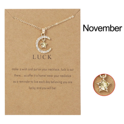 November Moon & Star Birthstone Pendant Necklace