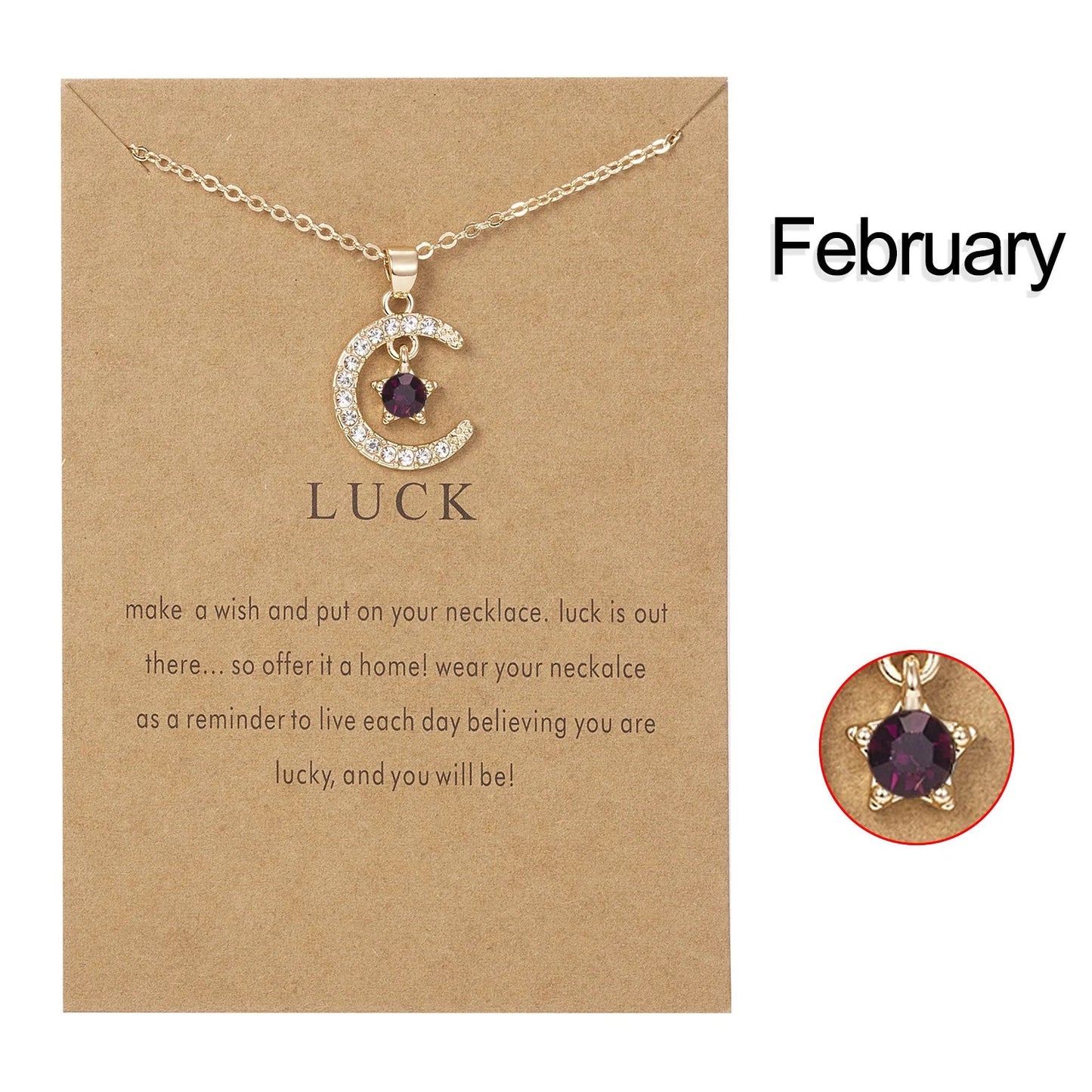 February Moon & Star Birthstone Pendant Necklace