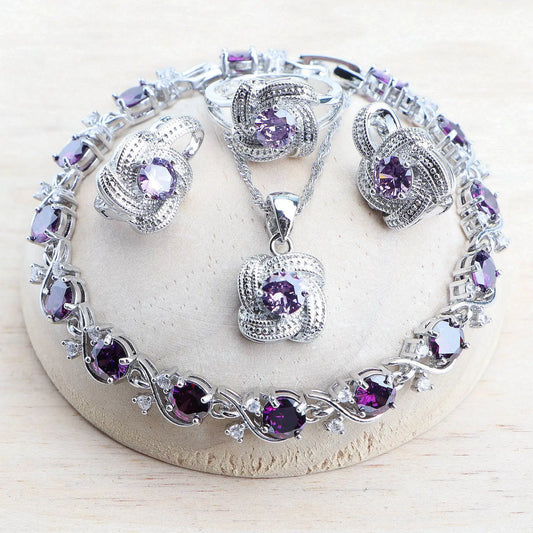 Purple Stone Bridal Jewelry set in 925 Sterling Silver | Heart Crafted Gifts