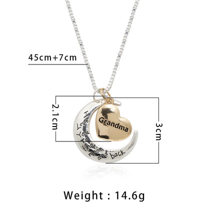 Grandma- "I Love You to the Moon & Back" Heart Pendant Necklace