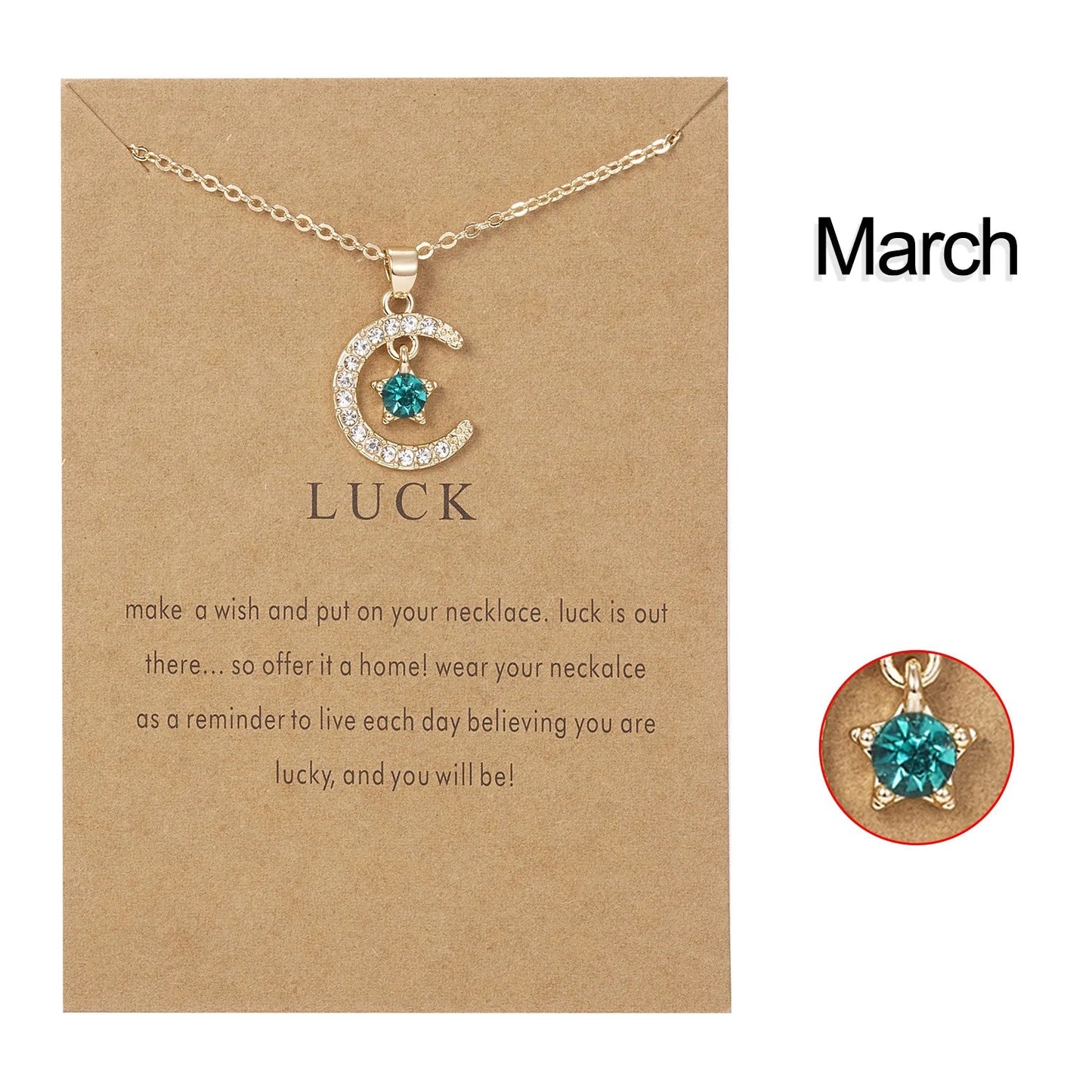 March Moon & Star Birthstone Pendant Necklace