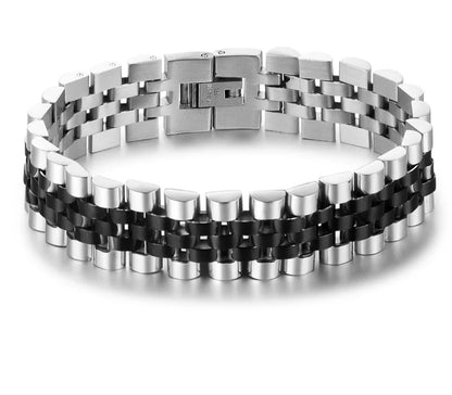 Luxury STeel & Black Chain Link Men's Bracelet: Jewelry Gift for Him
