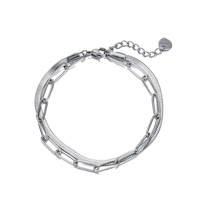 Timeless Double Layered Link Chain Silver Bracelet for Women