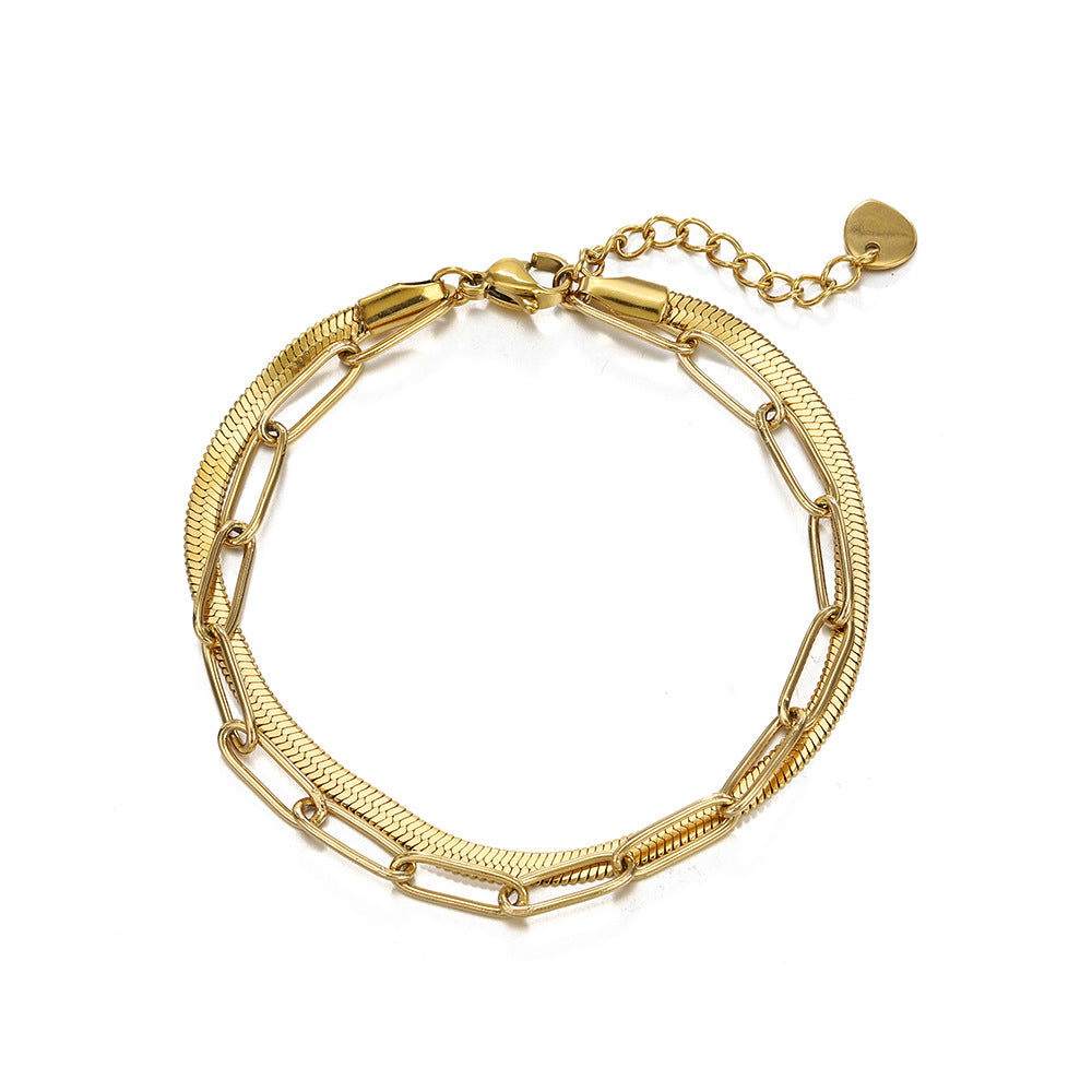 Timeless Double Layered Link Chain Golden Bracelet for Women