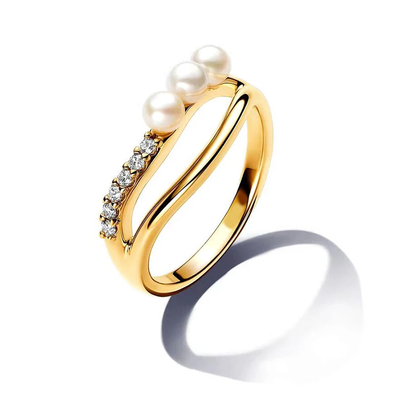 Pearl & Organically Shaped Double Band at Heart Crafted Gifts