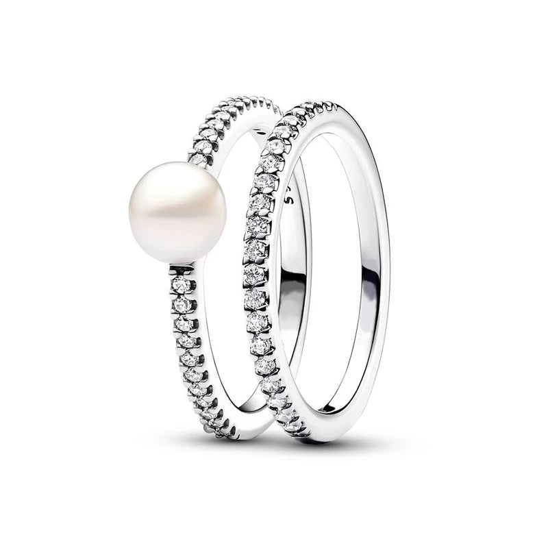 Sterling Silver Sparkling Pearl Ring Set: Better Together