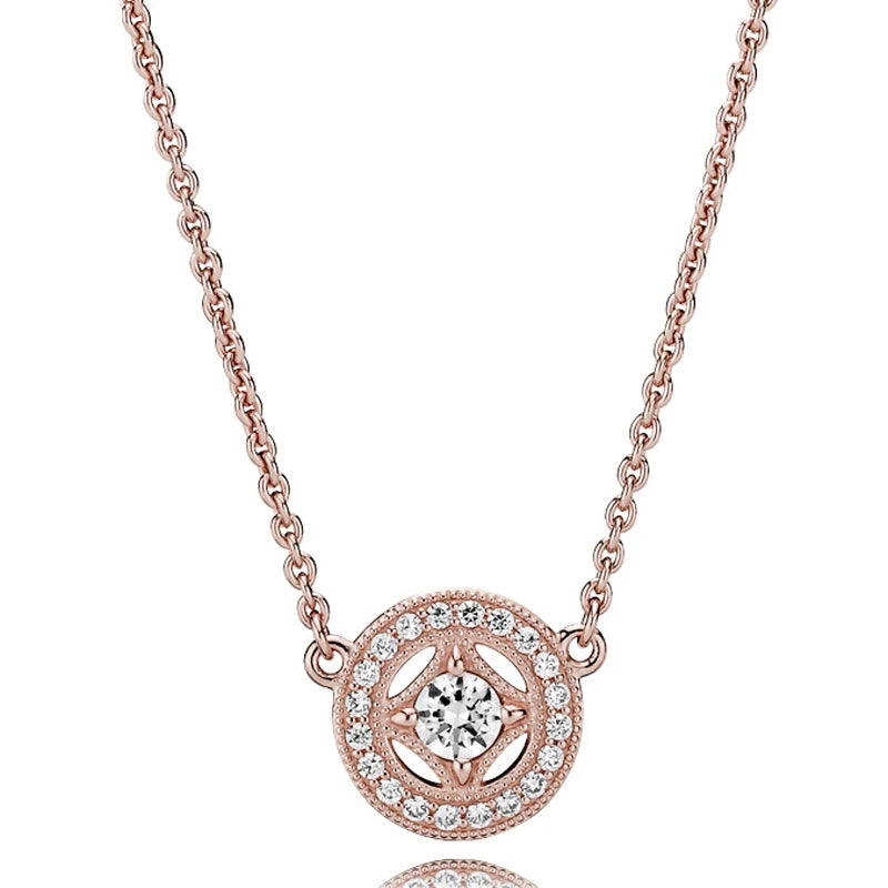 Pandora Rose Gold Plated Sparkling Double Round Halo Pendant Collier Necklace at Heart Crafted Gifts