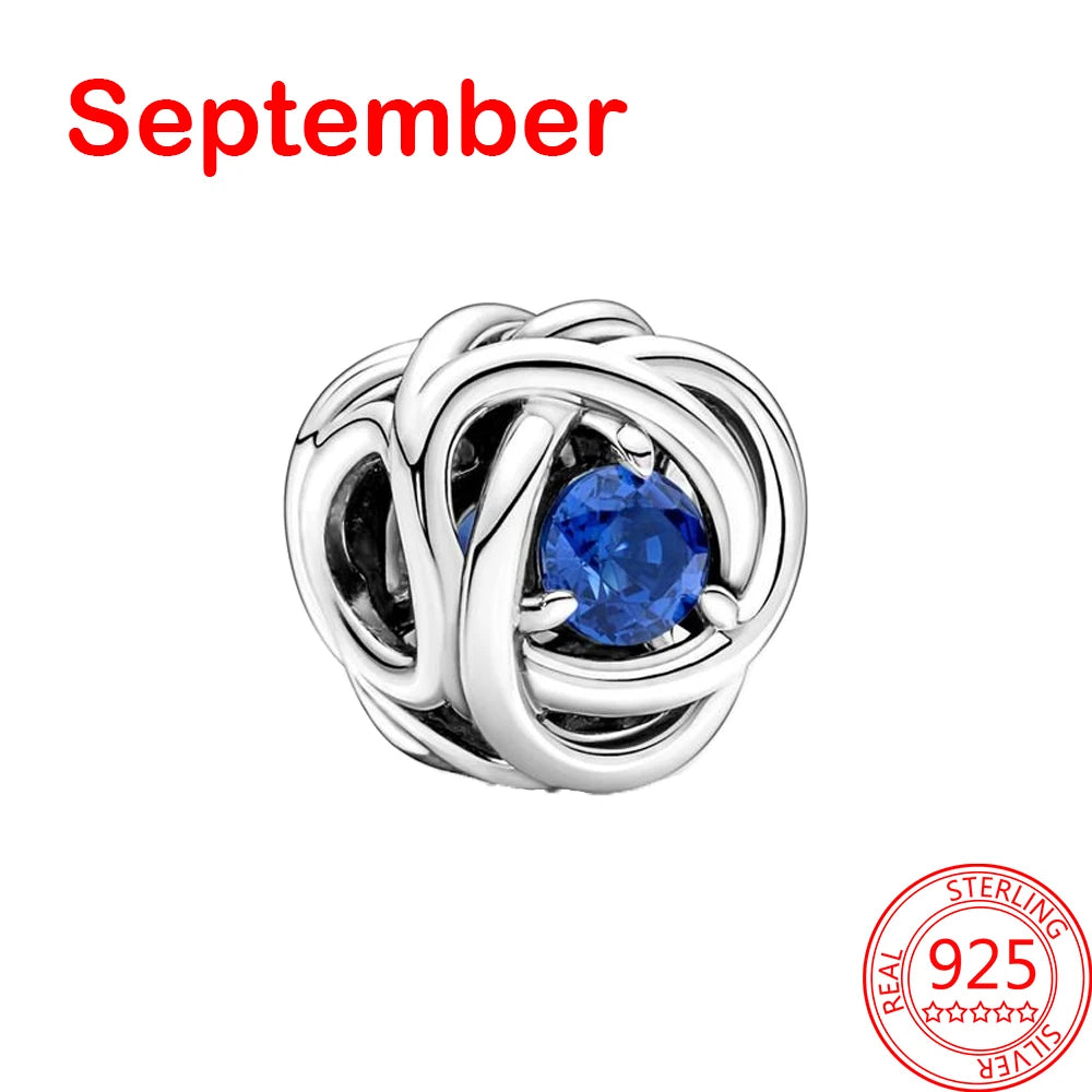 September Birthstone Eternity Circle Charms in Sterling Silver