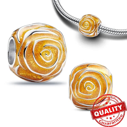 14k Gold Plated yellow Rose in bloom Charms for Pandora Bracelets