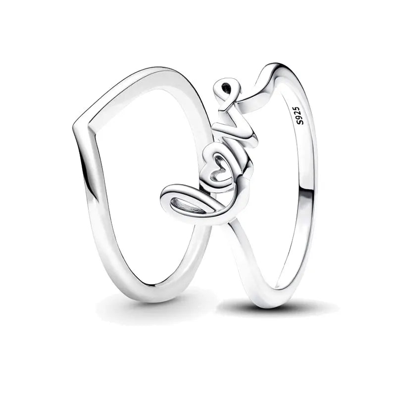 Sterling Silver Love & Wishbone Ring set