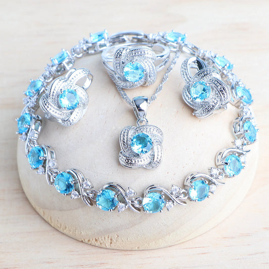 light Blue Stone Bridal Jewelry set in 925 Sterling Silver | Heart Crafted Gifts