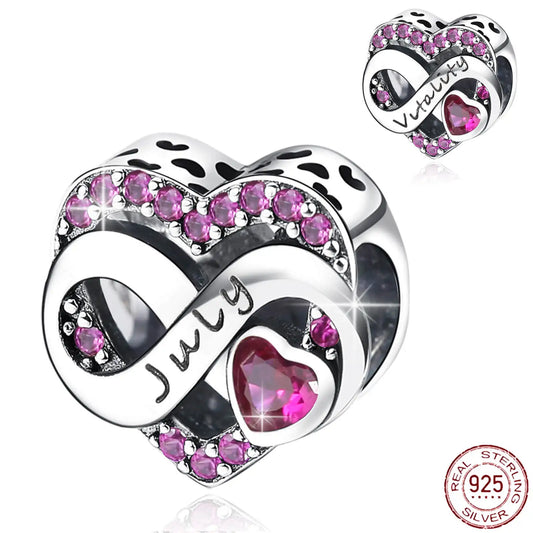 925 Sterling Silver July Birthstone Heart Bead Fits Pandora Bracelet DIY