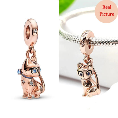 Rose Gold Sparkling Cat Charms in Sterling Silver
