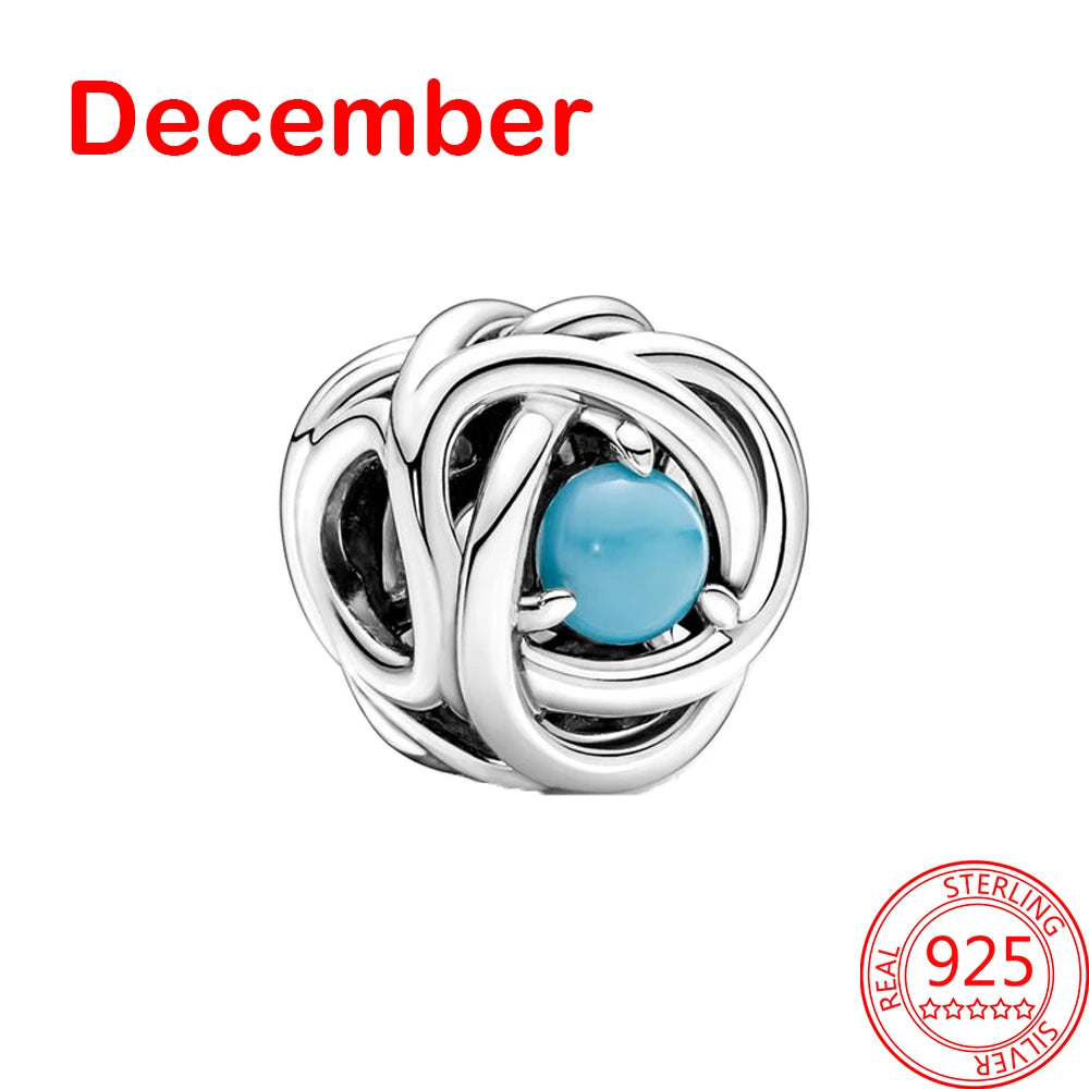 December Birthstone Eternity Circle Charms in Sterling Silver