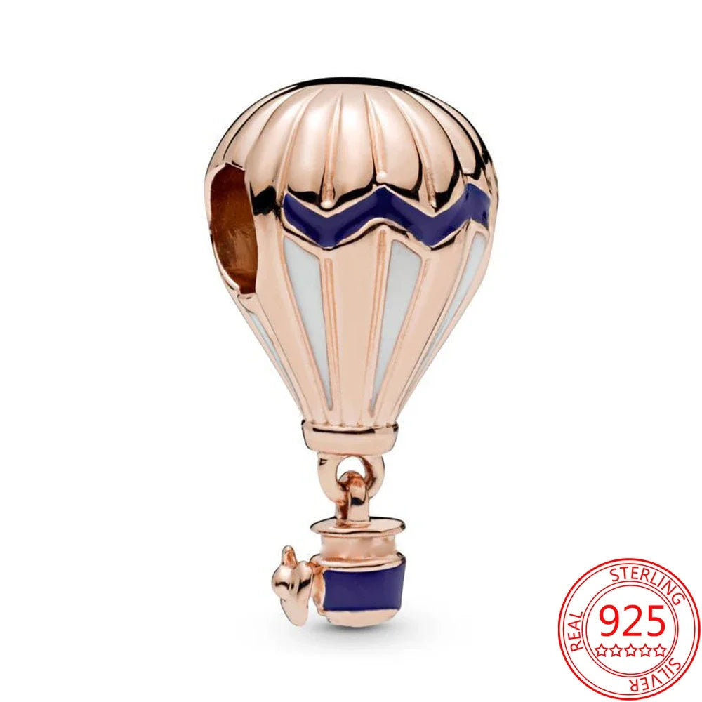 Hot Air Balloon Rose Gold Charms in Sterling Silver