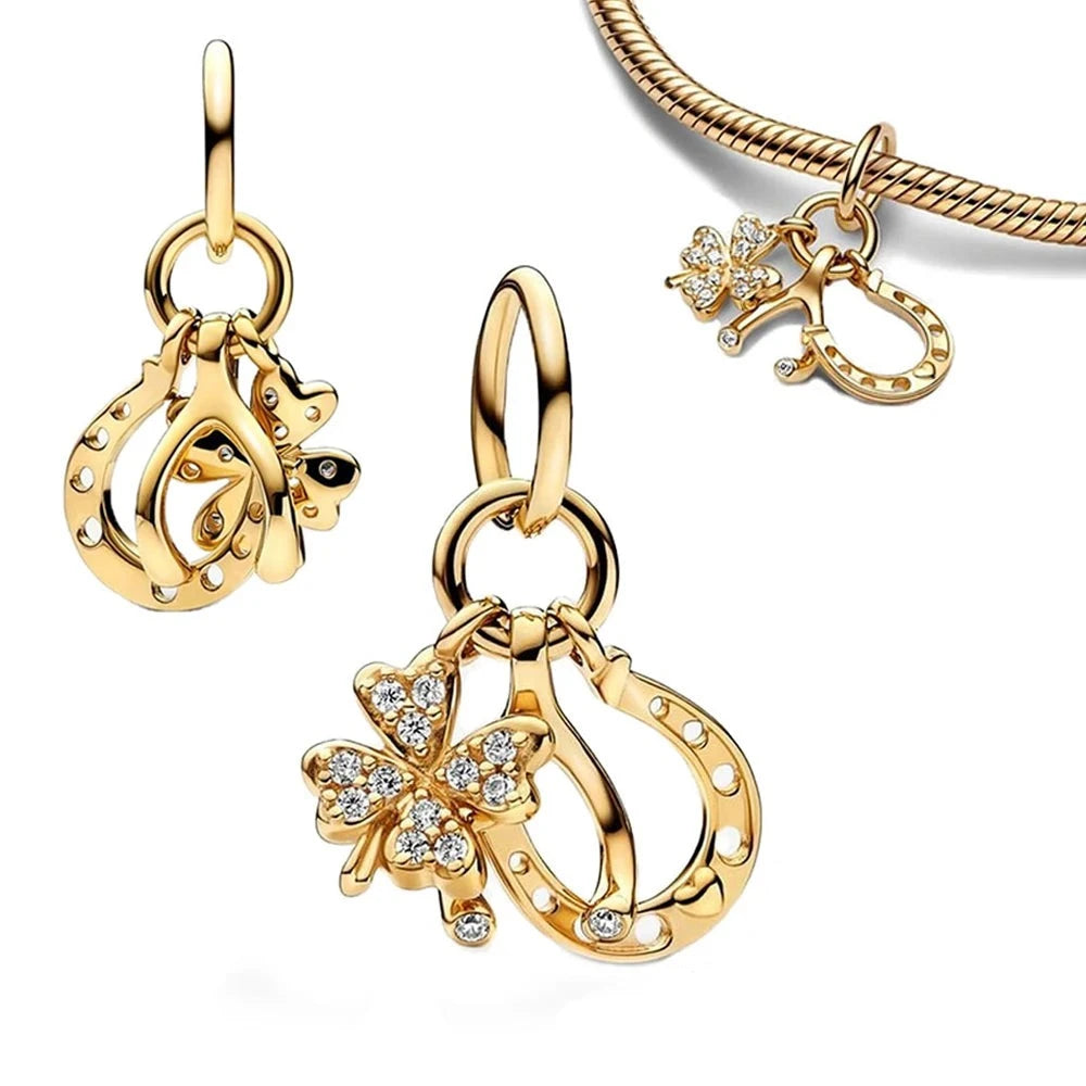 14k Gold Plated Clover Horseshoe Charms for Pandora Bracelets