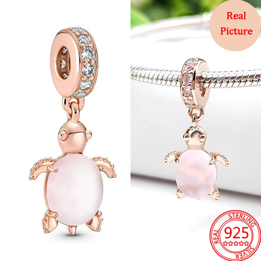 Pink Turtle Rose Gold Charms in Sterling Silver