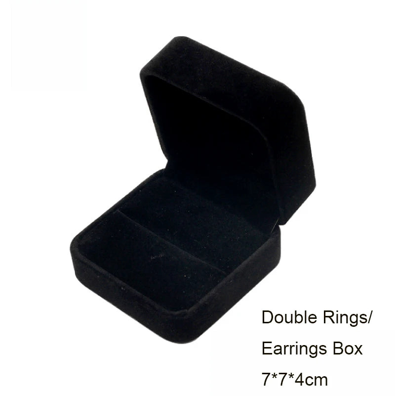 Black Velvet Double Rings Jewelry Storage Gift Set Box