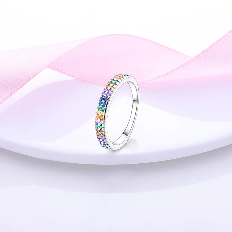 Multi-Colored Stone Pave Eternity Rings in Silver at Heart Crafted Gifts