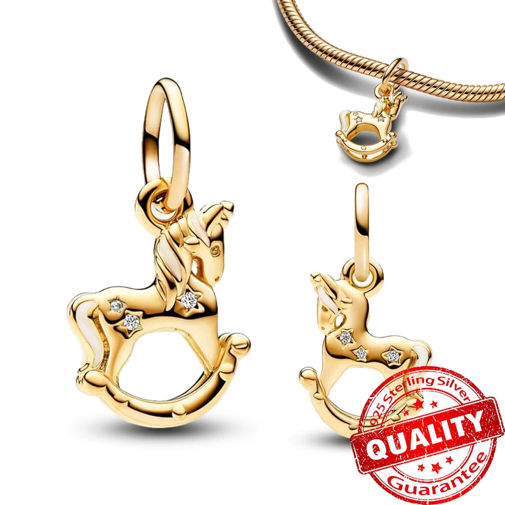 14k Gold Plated Rocking unicorn Charms for Pandora Bracelets