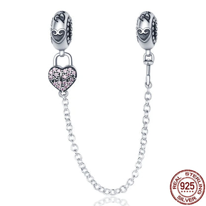 Pink Heart Safety Chain Charms for Pandora Bracelet