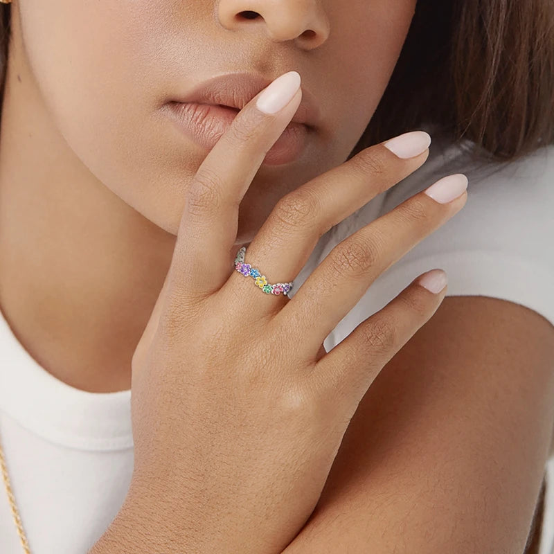 Multi-Colored Stone Daisy Rings in Silver at Heart Crafted Gifts