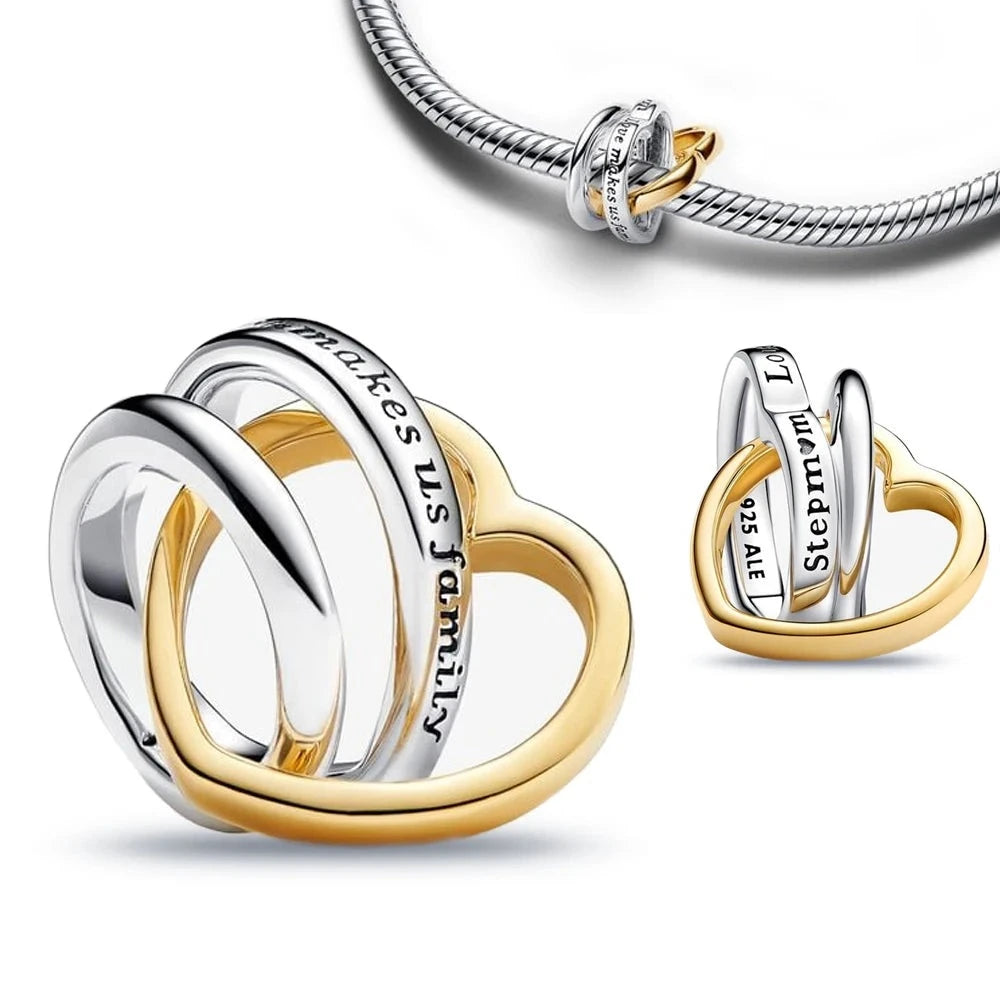 14k Gold Plated Two Tone Step Mom Charms for Pandora Bracelets