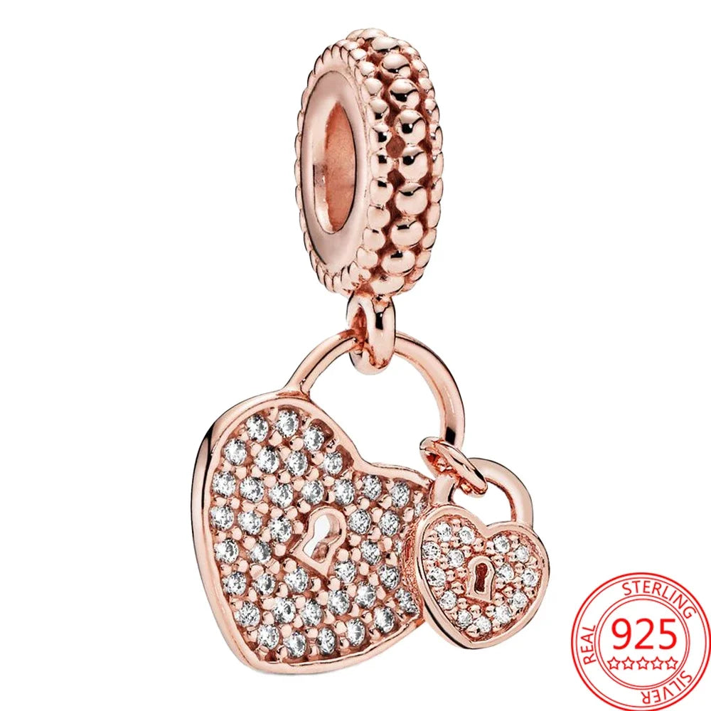 Sparkling Hearts Rose Gold Charms in Sterling Silver