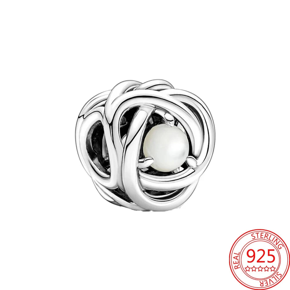 June  Birthstone Eternity Circle Charms in Sterling Silver