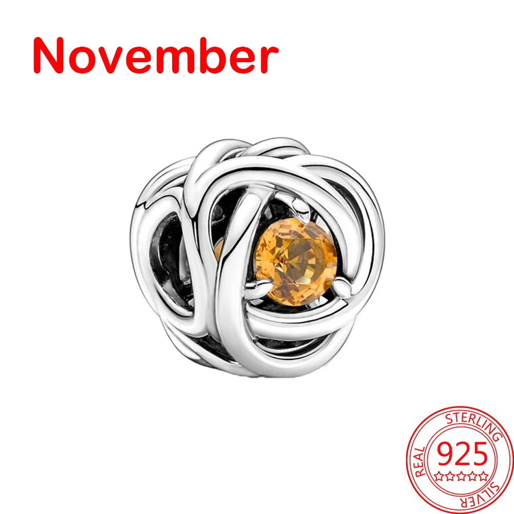 November Birthstone Eternity Circle Charms in Sterling Silver