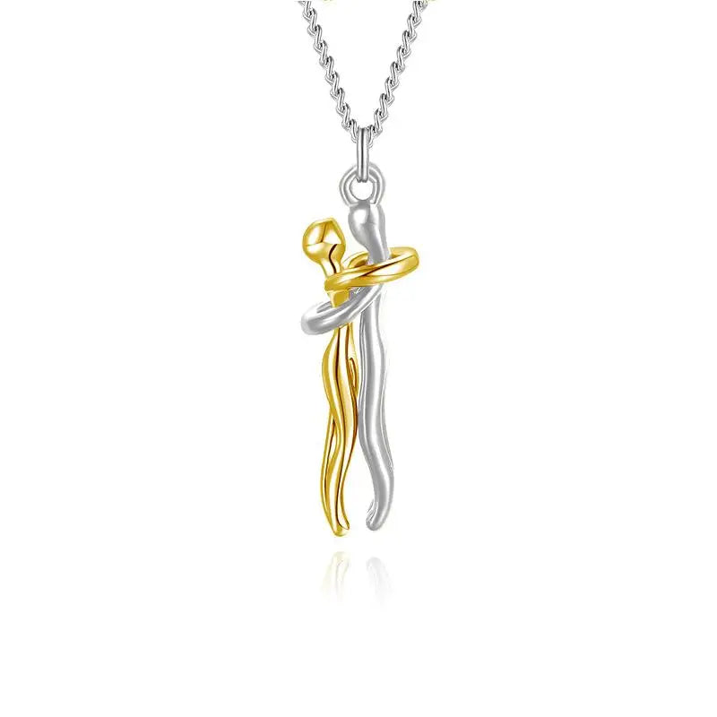 Gold & Silver Couple Hug Pendant Necklace