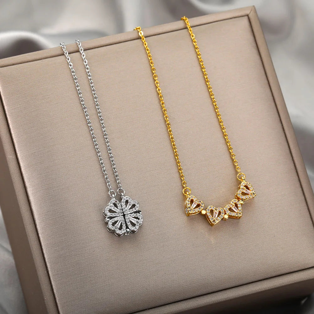 Lucky Four-Leaf Clover Magnetic Pendant Necklace & Ring Set - Heart Crafted Gifts